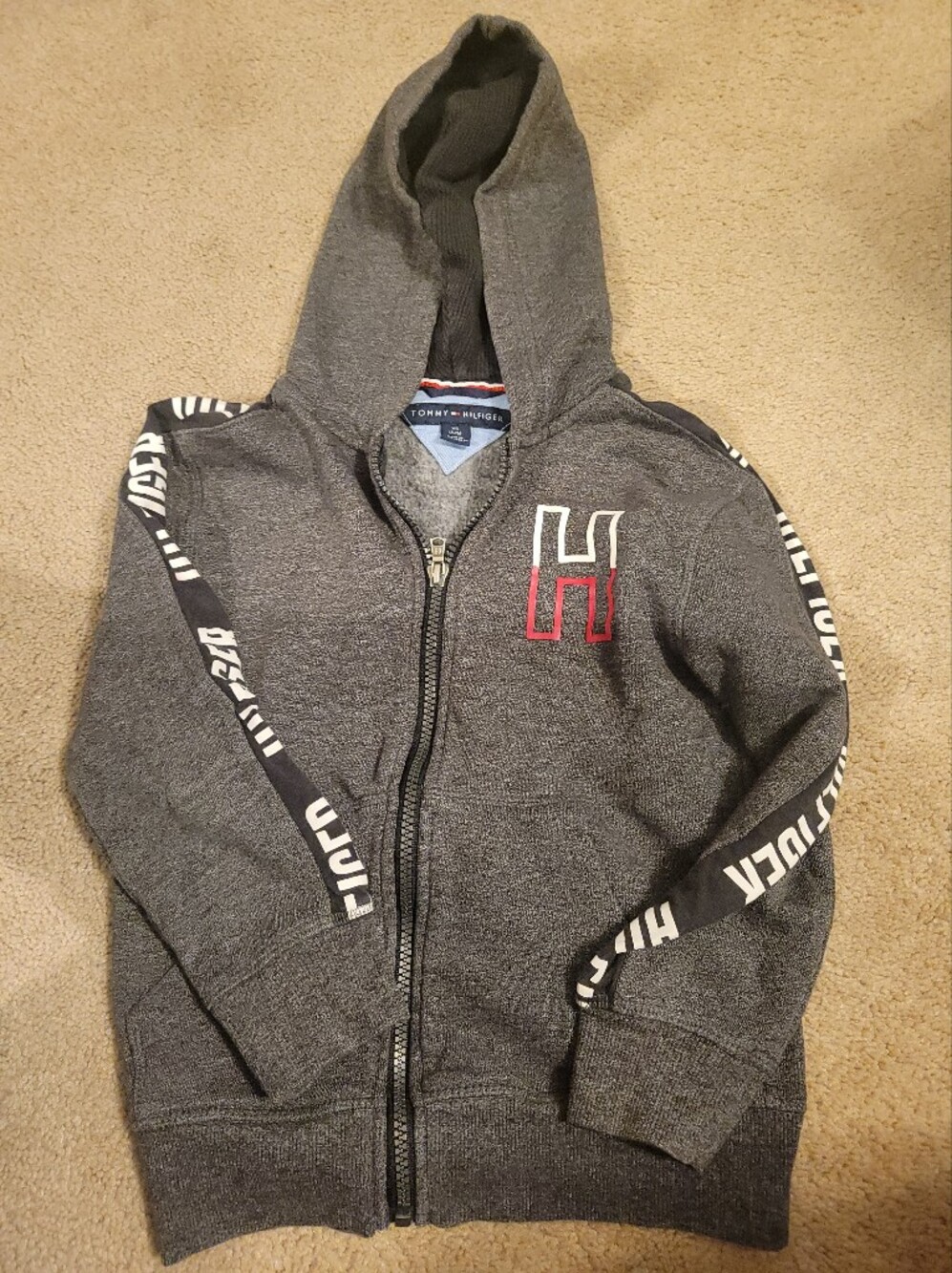 Tommy Hilfiger Kids' Heather Gray Zip Hoodie with Red H Patch